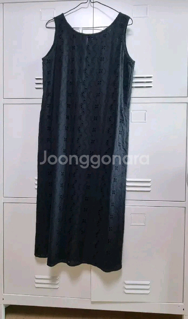 리본타이 투굿 펀칭 아일렛 원피스 - 블랙,M--1