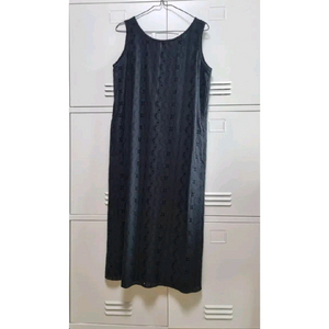 리본타이 투굿 펀칭 아일렛 원피스 - 블랙,M