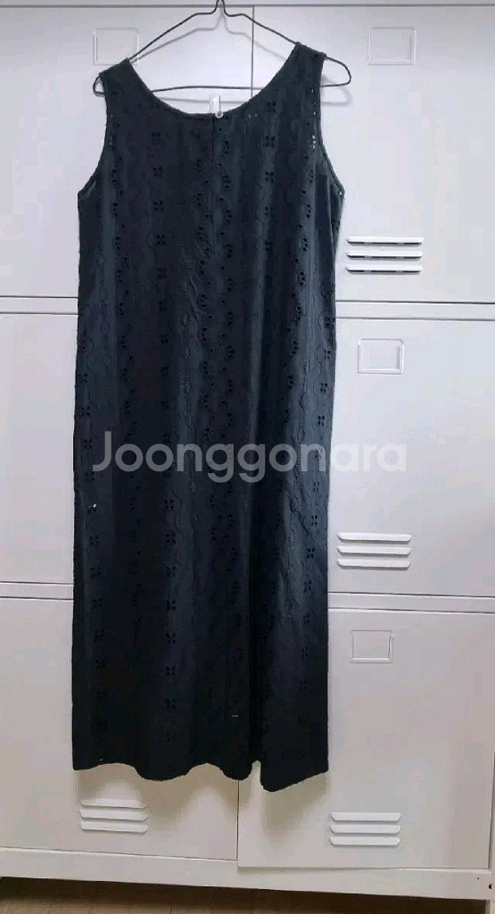 리본타이 투굿 펀칭 아일렛 원피스 - 블랙,M--2