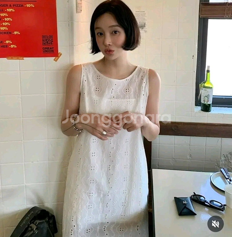 리본타이 투굿 펀칭 아일렛 원피스 - 블랙,M--6