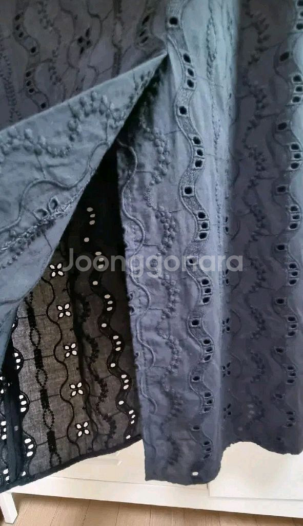 리본타이 투굿 펀칭 아일렛 원피스 - 블랙,M--5