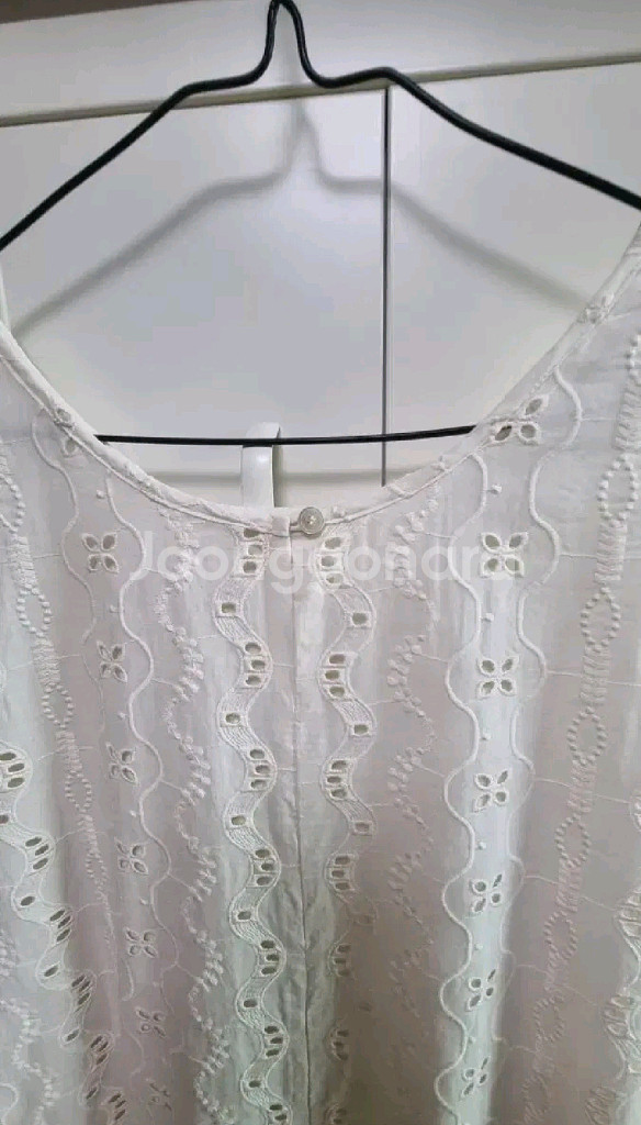 리본타이 투굿 펀칭 아일렛 원피스 - 연베이지,M--8