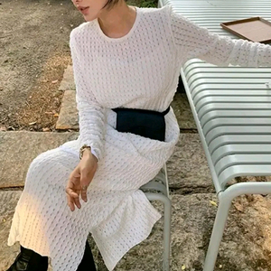 리본타이 나흐 펀칭 원피스 - 아이보리,프리