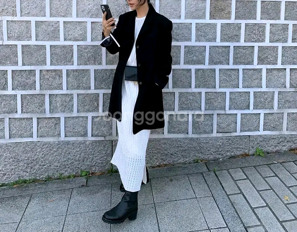 리본타이 나흐 펀칭 원피스 - 아이보리,프리--3