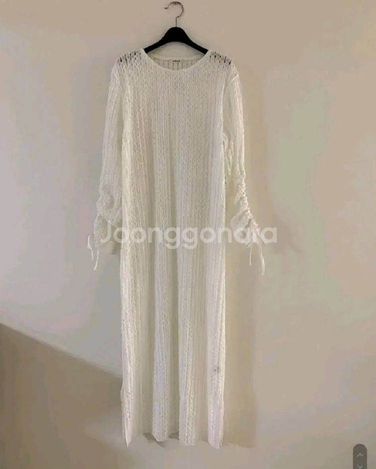 리본타이 나흐 펀칭 원피스 - 아이보리,프리--5