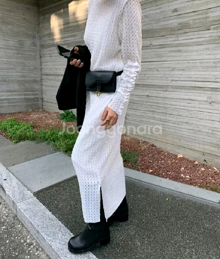 리본타이 나흐 펀칭 원피스 - 아이보리,프리--4