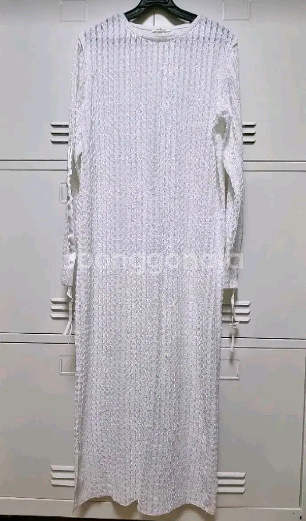 리본타이 나흐 펀칭 원피스 - 아이보리,프리--6