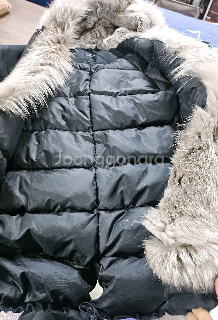 나이스클랍 후드 퍼 블랙 패딩 야상 점퍼 M--5