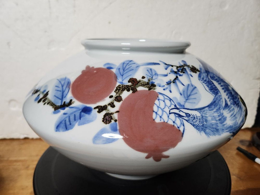 청하 철화백자 연시 수리문 바둑알 자기 이미지