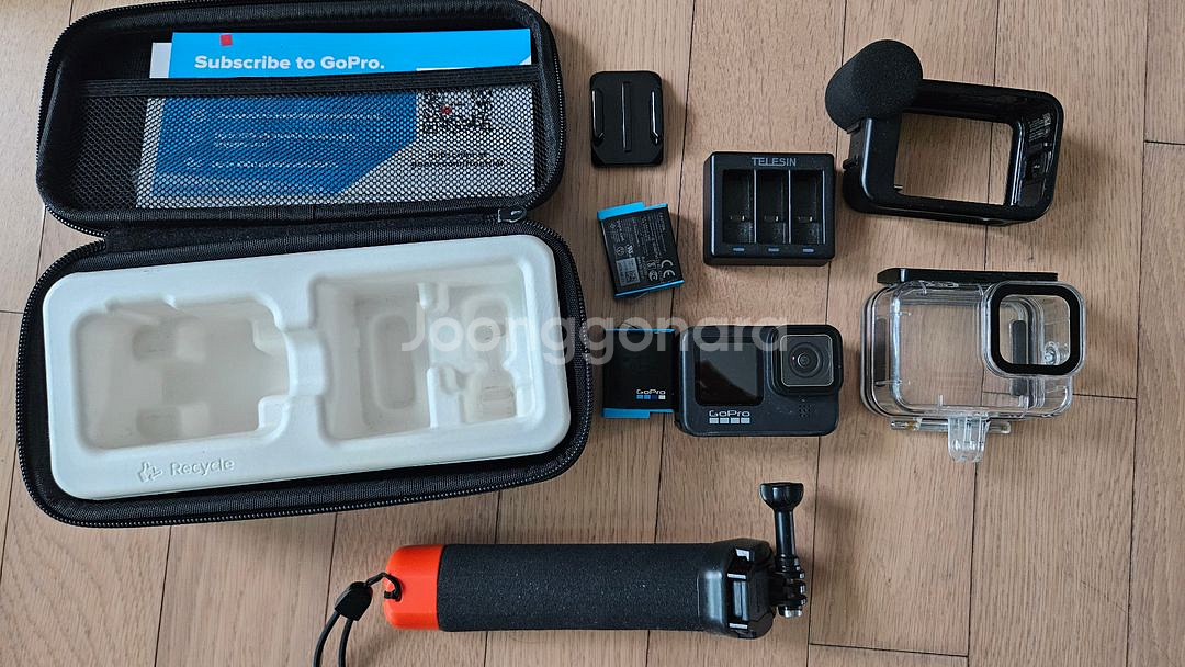 고프로9 배터리 두 개 미디어모듈 부력셀카봉--0