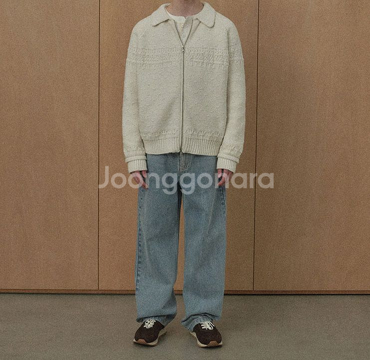 노르딕 패치 울 집업니트 아이보리M--1