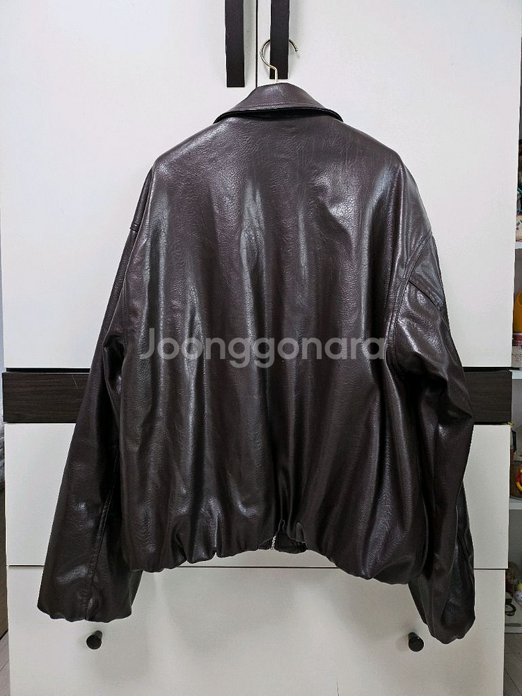 자라 다크초코 브라운 가죽 레더 크랙 자켓--1