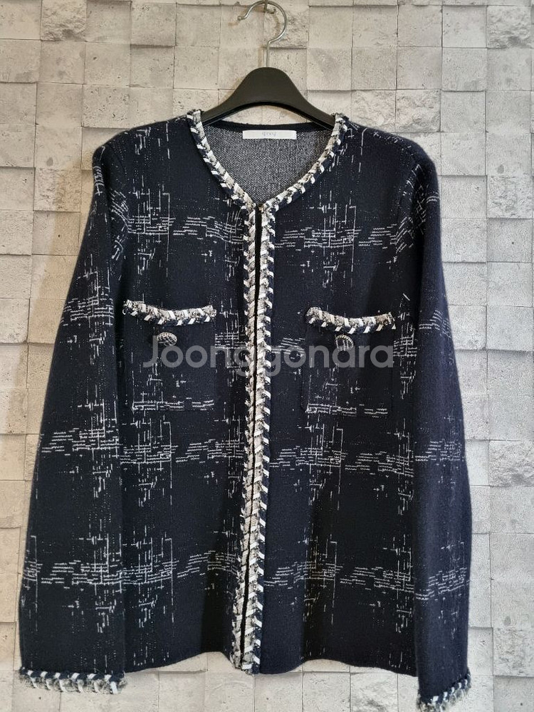 기비 블랙네이비 트위드가디건 자켓--0