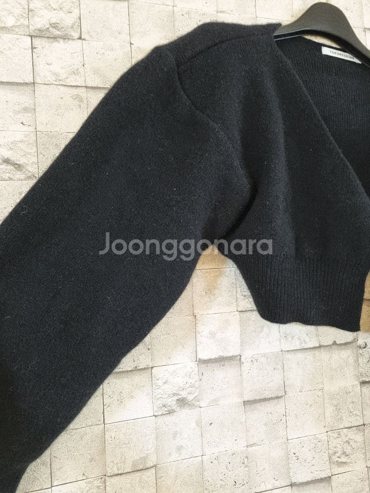 탑드레싱 블랙 울캐시미어 숏크롭 오픈가디건--3
