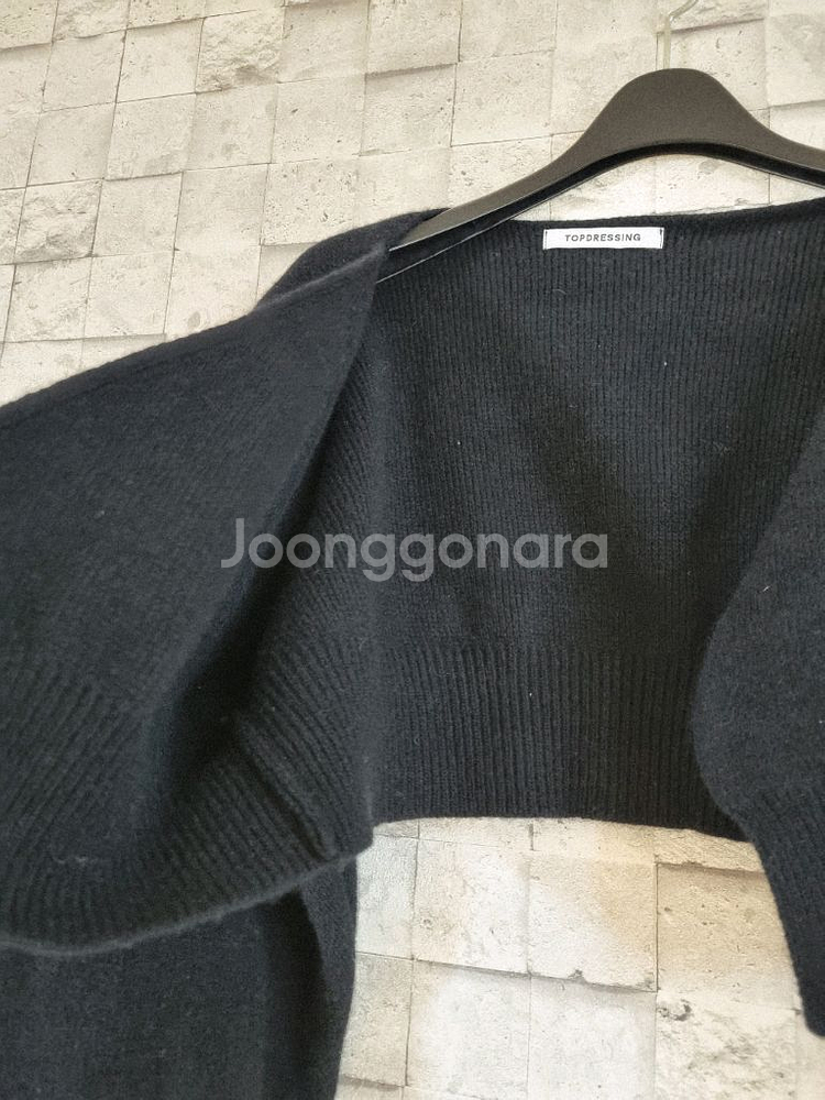 탑드레싱 블랙 울캐시미어 숏크롭 오픈가디건--4