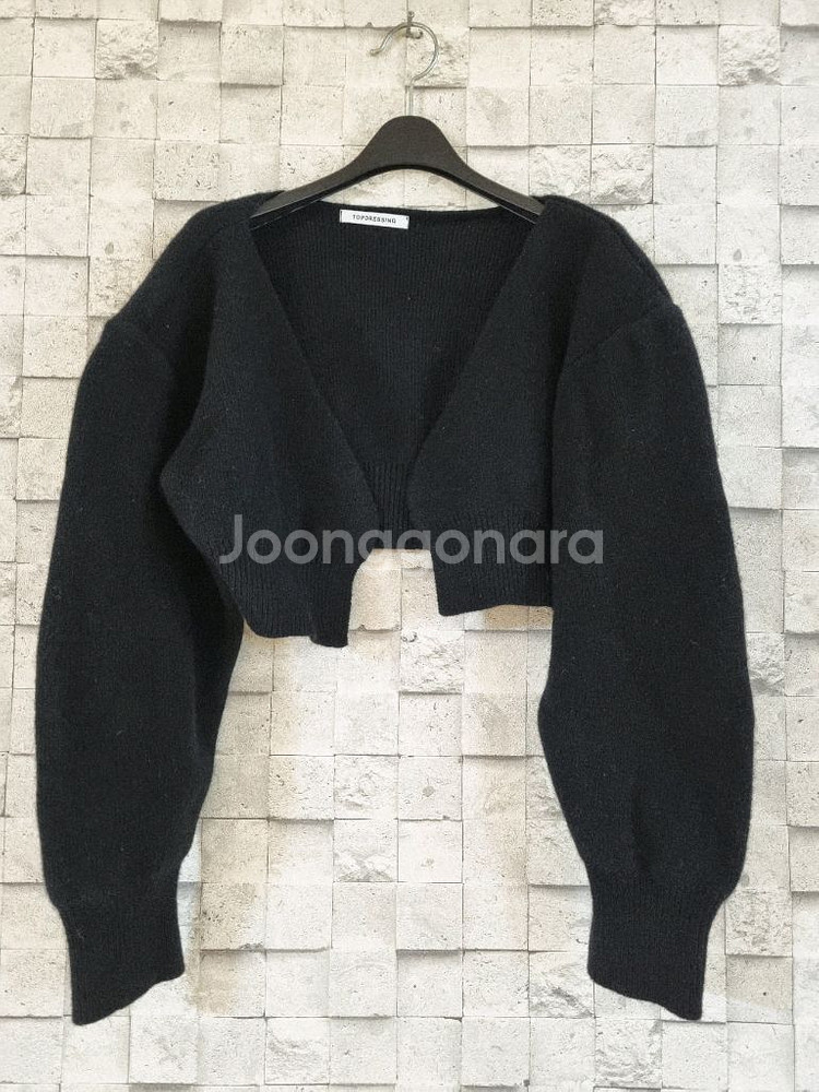 탑드레싱 블랙 울캐시미어 숏크롭 오픈가디건--6