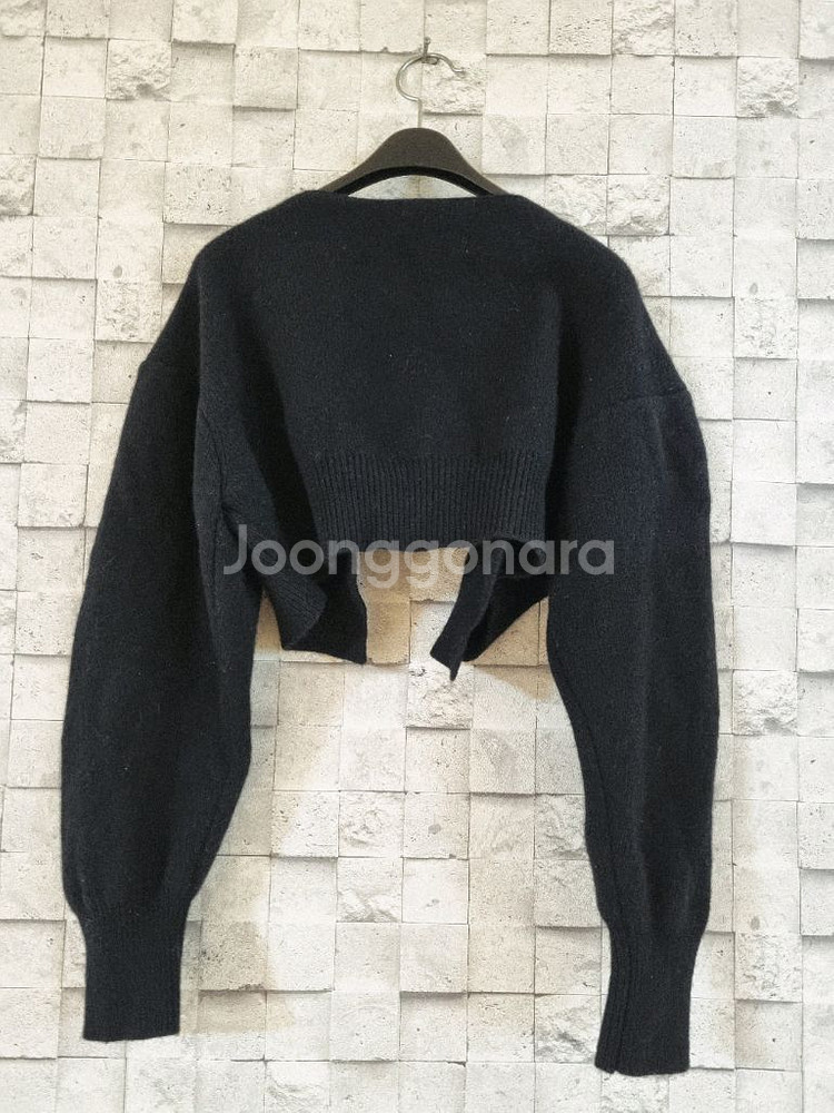 탑드레싱 블랙 울캐시미어 숏크롭 오픈가디건--7