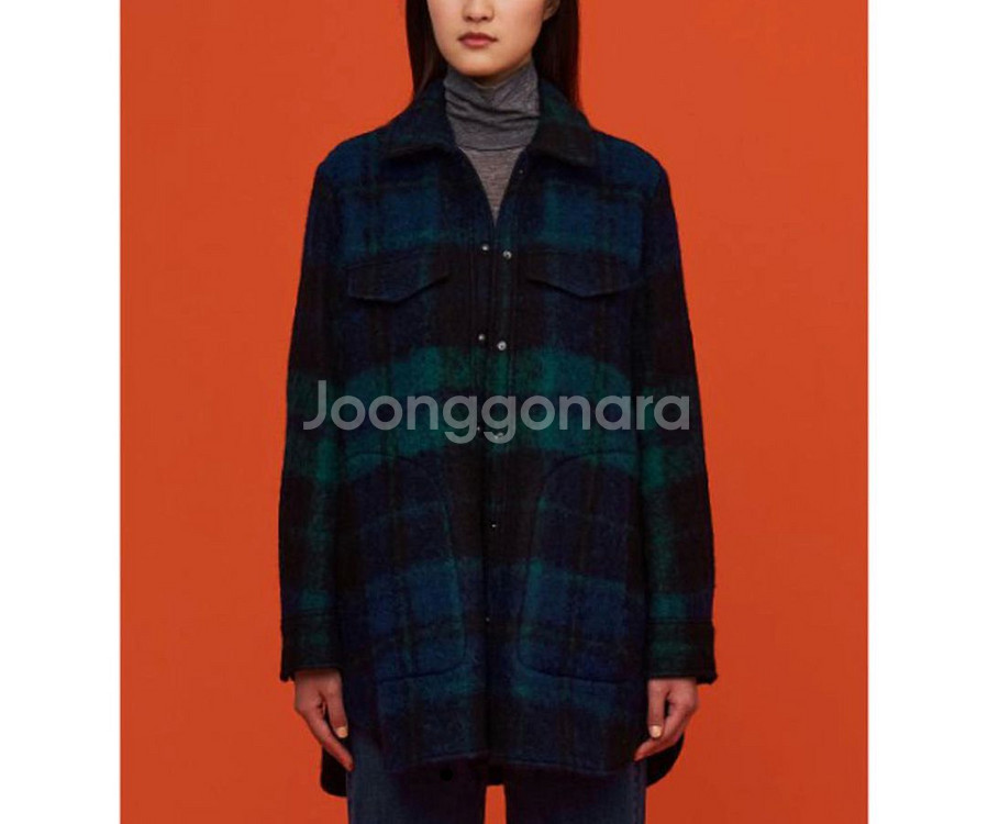 빈폴 그린 알파카 블렌드 헤어리 체크 트러커--2