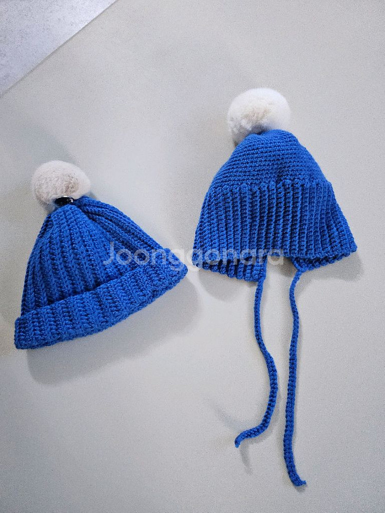 아기 니트 비니 모자 2개 세트--0