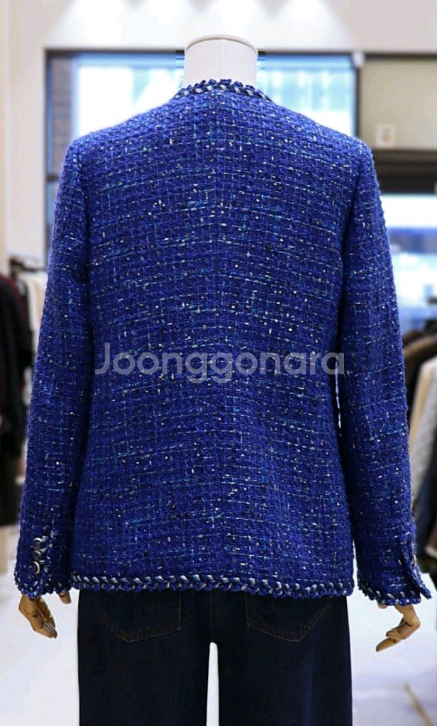 아이잗바바 글리터 스팽글장식 트위드 자켓 66사이즈 새제품 딥블루컬러--3