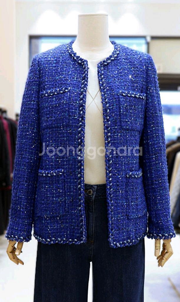 아이잗바바 글리터 스팽글장식 트위드 자켓 66사이즈 새제품 딥블루컬러--0