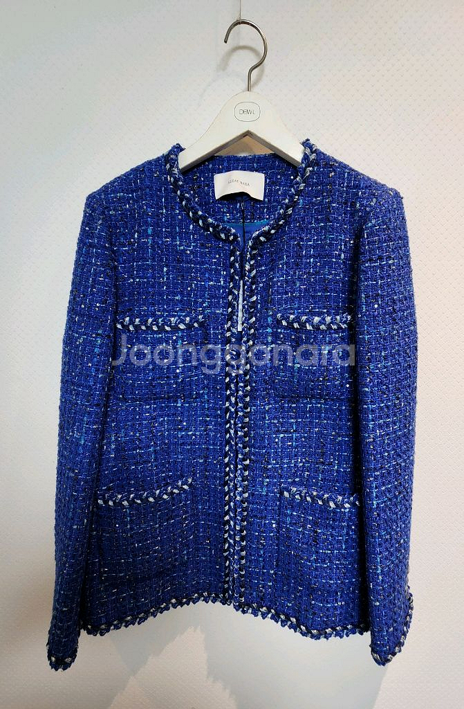 아이잗바바 글리터 스팽글장식 트위드 자켓 66사이즈 새제품 딥블루컬러--4