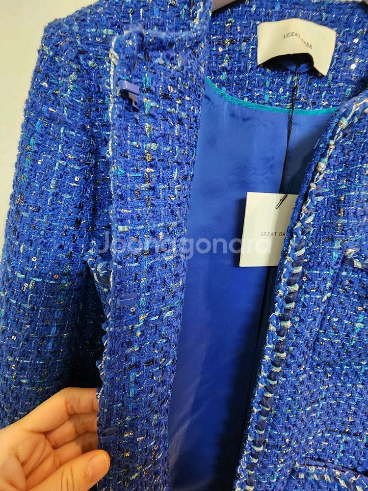 아이잗바바 글리터 스팽글장식 트위드 자켓 66사이즈 새제품 딥블루컬러--7