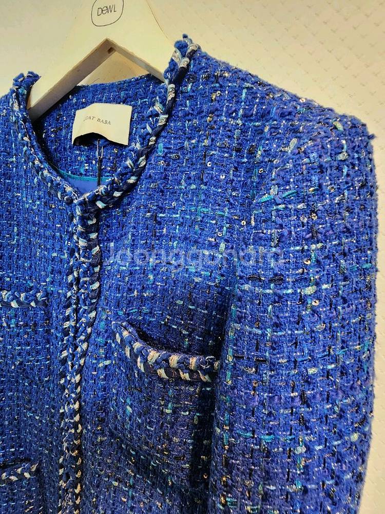 아이잗바바 글리터 스팽글장식 트위드 자켓 66사이즈 새제품 딥블루컬러--5