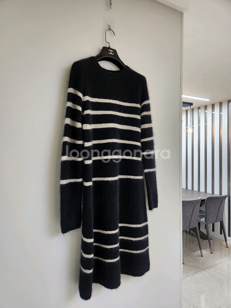 막스마라 모헤어 울브렌드 스트라이프 니트 원피스--2