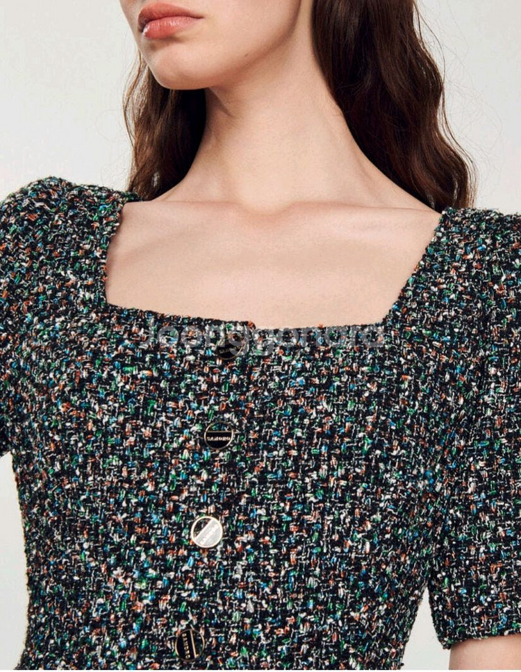 산드로 스퀘어넥 트위드원피스 55사이즈--2