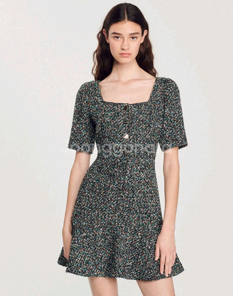 산드로 스퀘어넥 트위드원피스 55사이즈--0