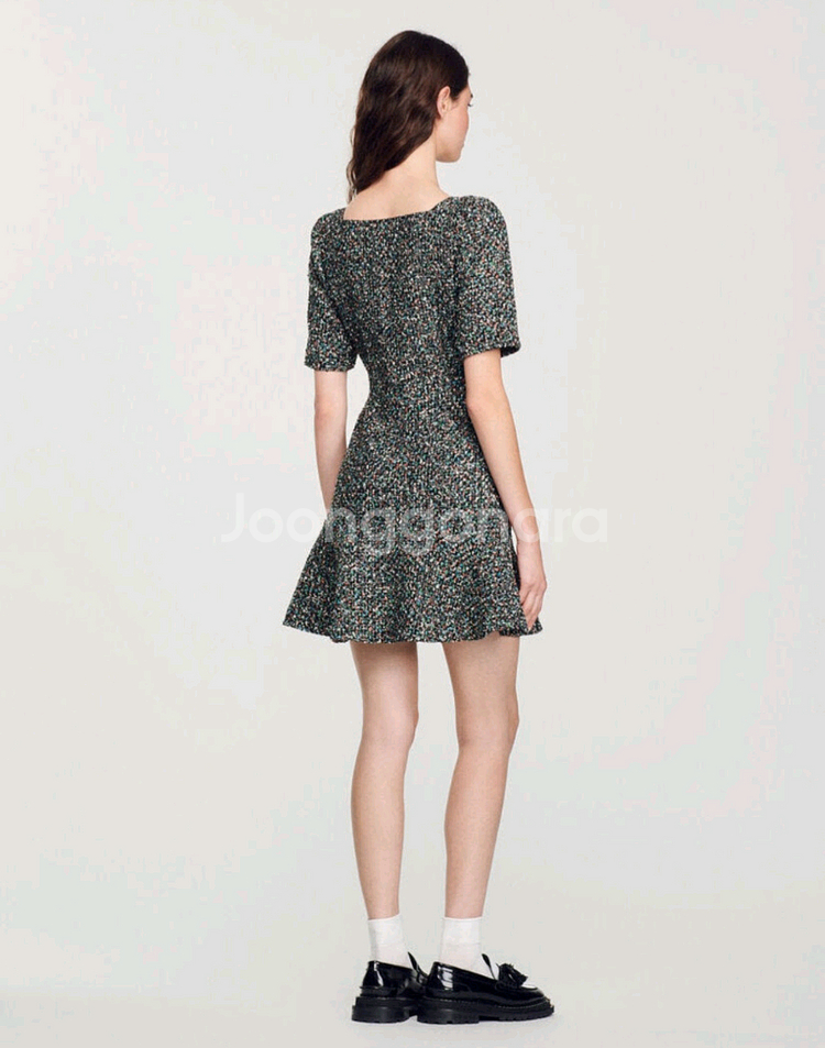 산드로 스퀘어넥 트위드원피스 55사이즈--1