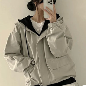 면 후드 바람막이 점퍼 집업