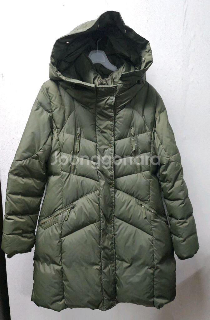 BAUZ 카키색 후드 롱 패딩 M--1