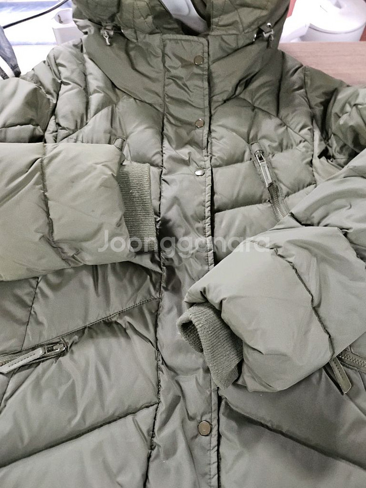 BAUZ 카키색 후드 롱 패딩 M--5