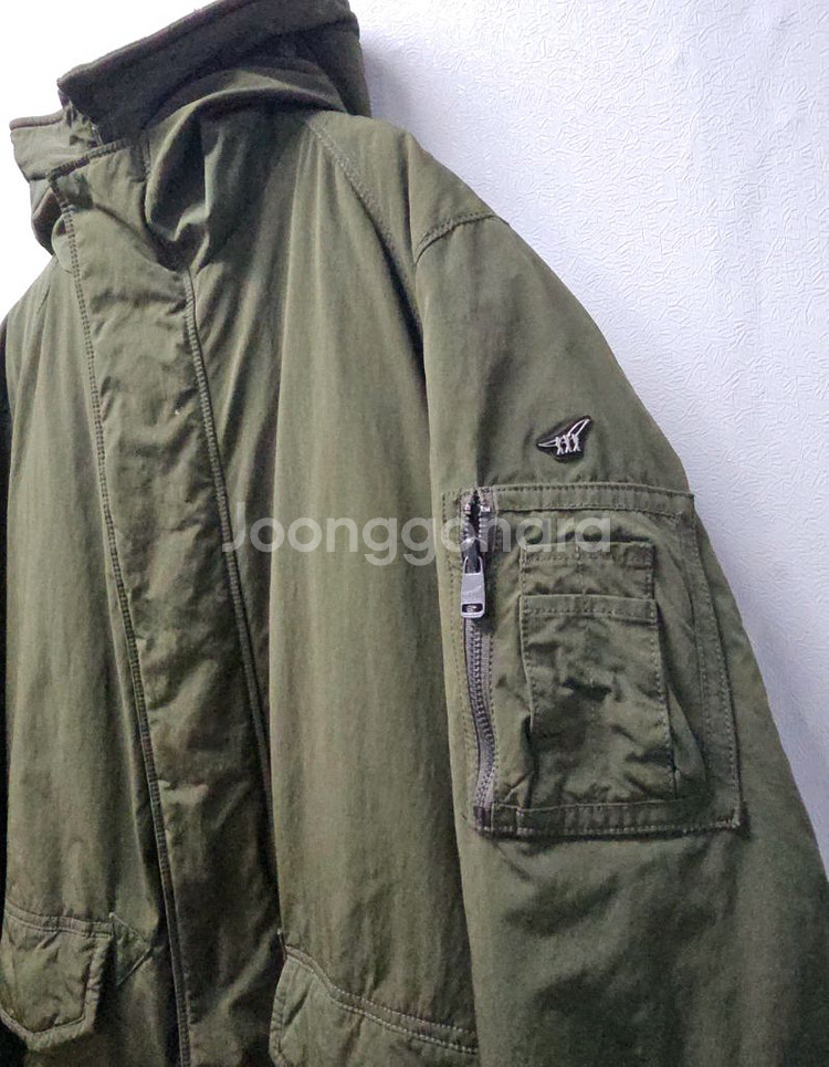 헤리코튼 카키색 후드 야상 패딩 점퍼 95--0