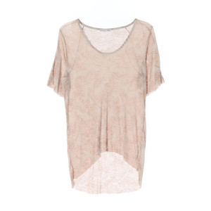 [S]자라 베이지 야자수 골지 U넥 반팔 언발 롱 티셔츠