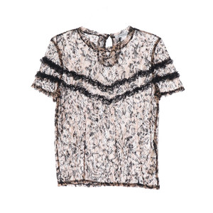 [S]자라 베이지 블랙 레이스 반팔 블라우스