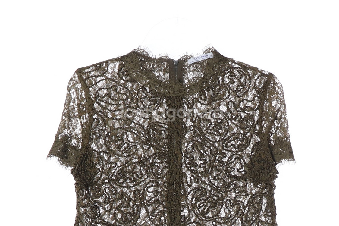 [S]자라 카키 레이스 반팔 블라우스--1