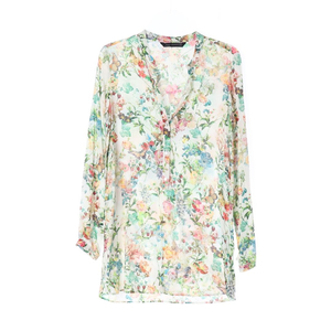 [XS]자라 멀티 플로럴 노카라 긴팔 셔츠 블라우스