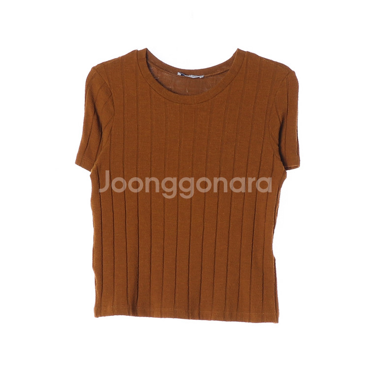 [S]자라 브라운 골지 반팔 니트 티셔츠--0