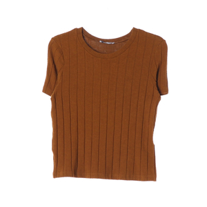 [S]자라 브라운 골지 반팔 니트 티셔츠