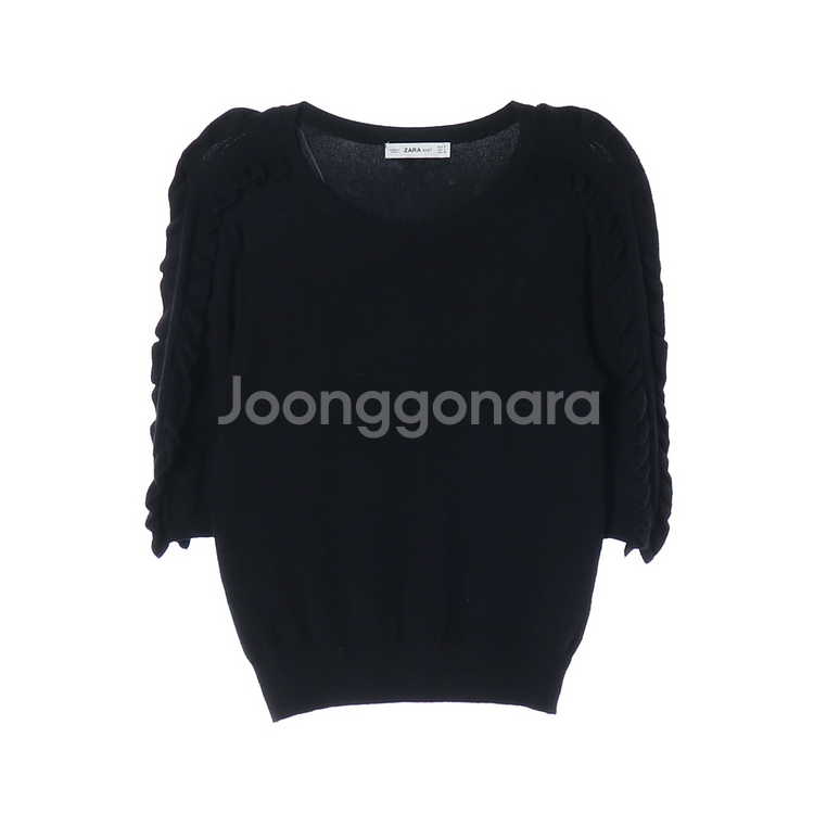 [M]자라 블랙 프릴 반팔 니트 티셔츠--0