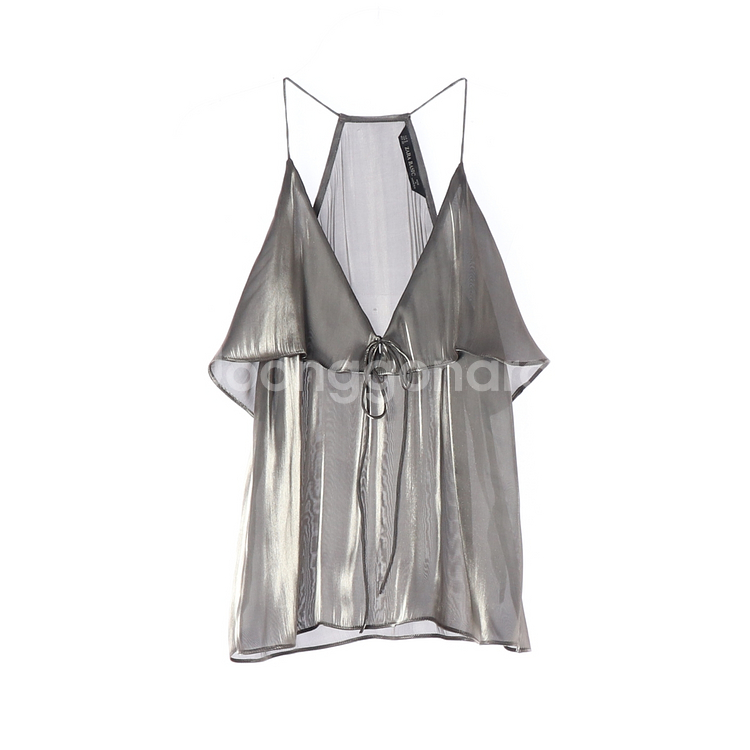 [S]자라 실버 샤인 브이넥 나시 블라우스--0