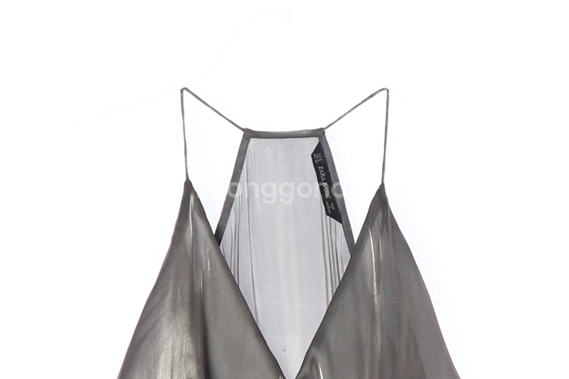 [S]자라 실버 샤인 브이넥 나시 블라우스--1