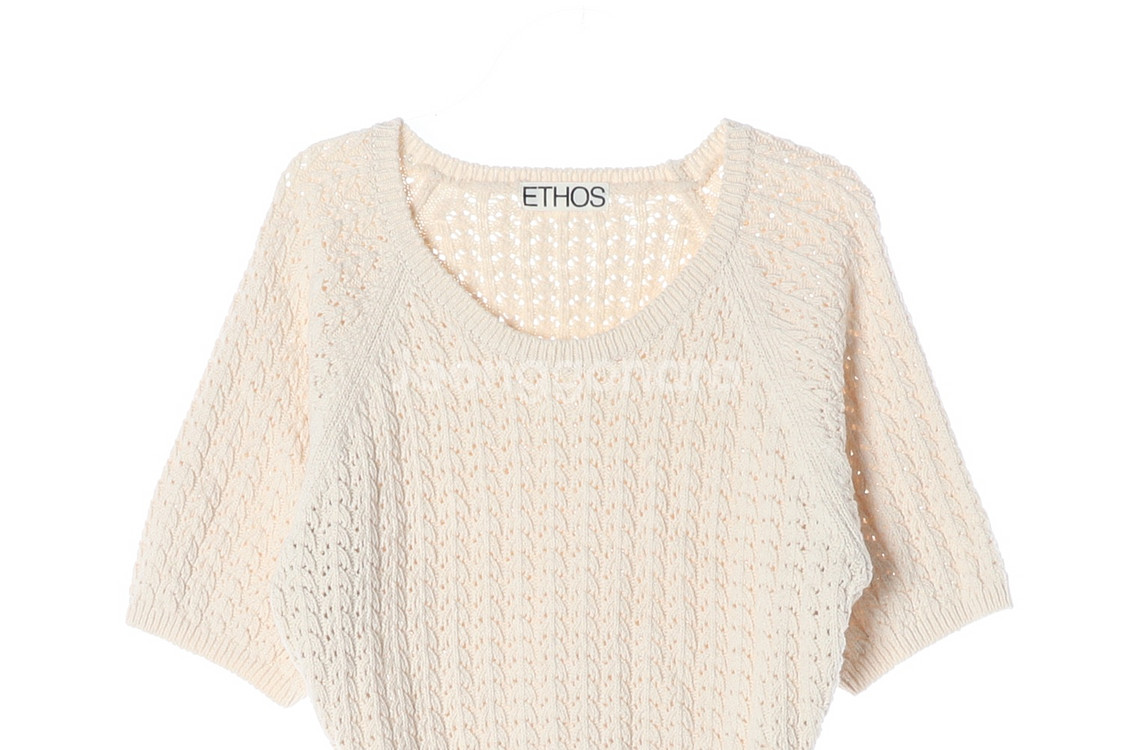 [M]에토스 베이지 케이블 반팔 크롭 니트 티셔츠--1