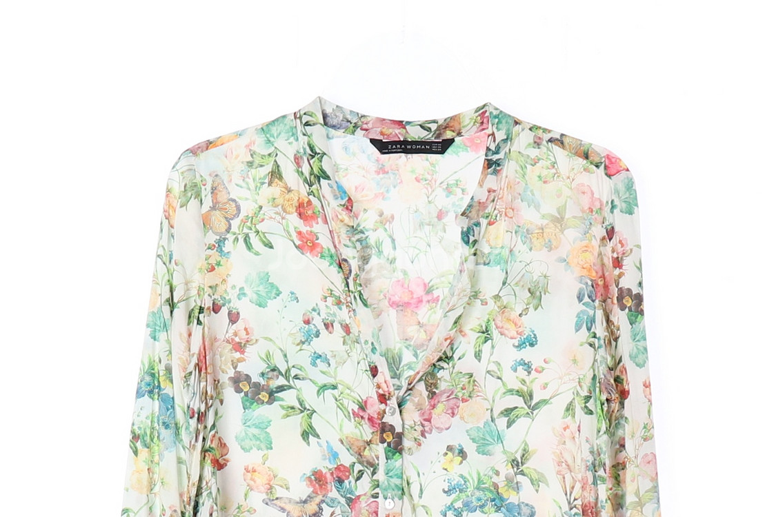 [XS]자라 멀티 플로럴 노카라 긴팔 셔츠 블라우스--1