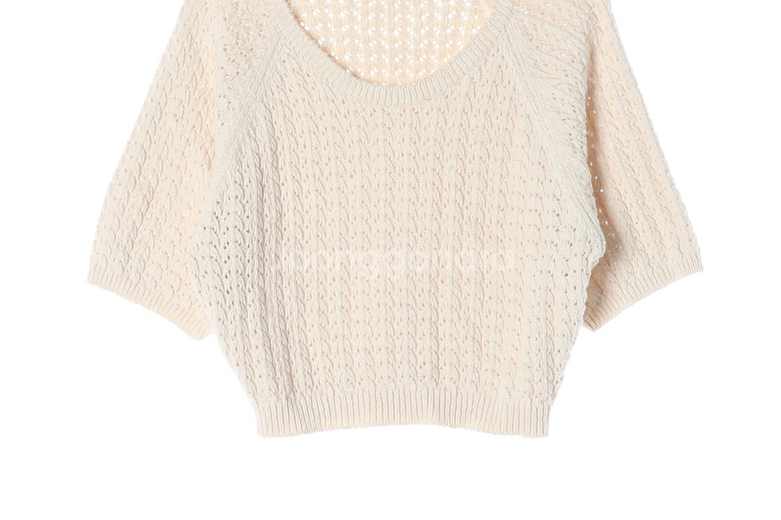 [M]에토스 베이지 케이블 반팔 크롭 니트 티셔츠--2