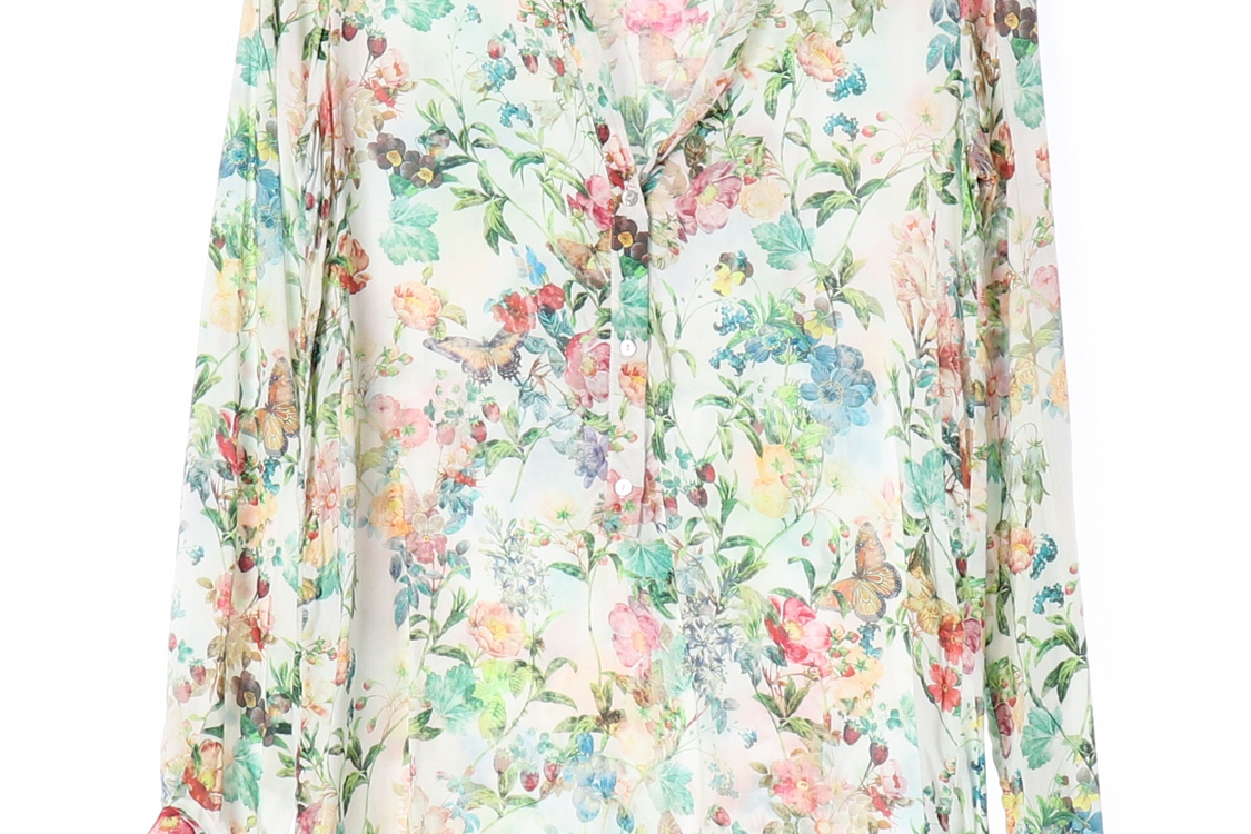 [XS]자라 멀티 플로럴 노카라 긴팔 셔츠 블라우스--2