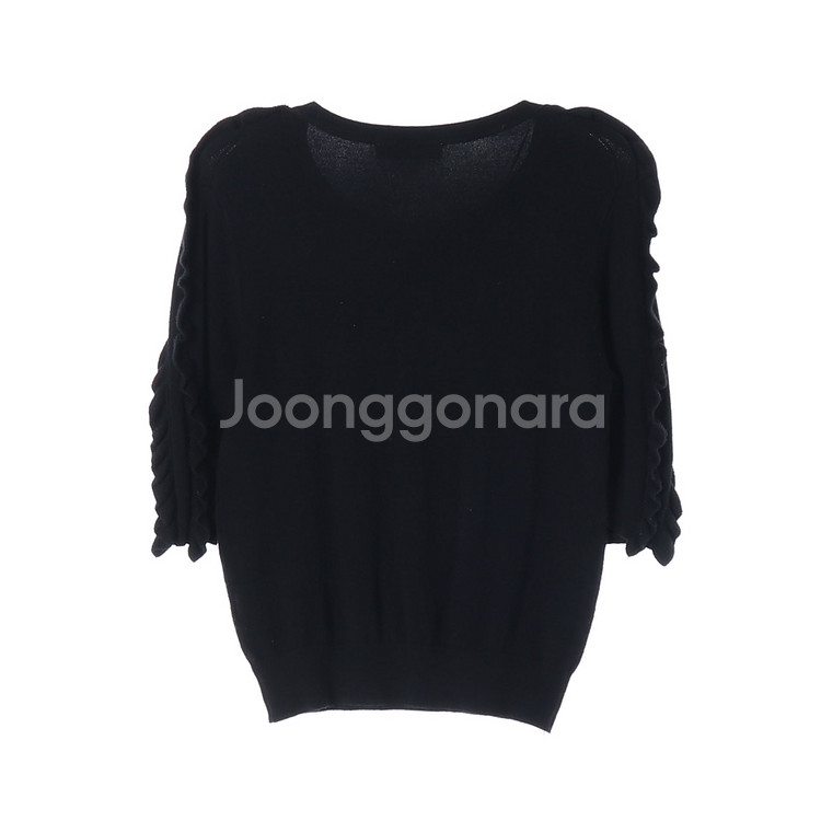 [M]자라 블랙 프릴 반팔 니트 티셔츠--3